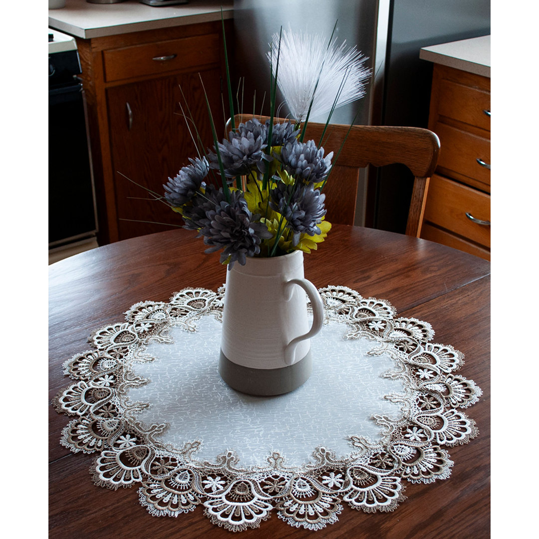 Elmwood Cocoa Earth Tone and White Jacquard Table Topper (23" Round) House of Hampton®