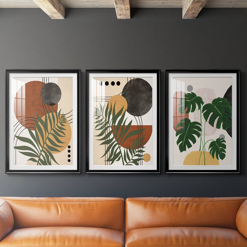 Contemporary Palm I - Impression personnalisée de qualité supérieure avec passe-partout - 3 pièces