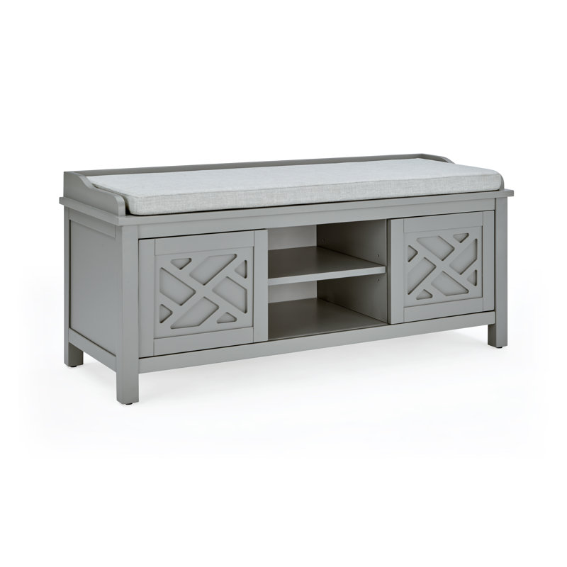 Polyester Upholstered Storage Bench, Grey