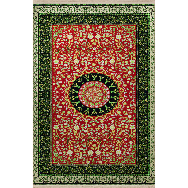 Tapis marocain en polypropylène à imprimé numérique vert Vittorina, Tapis de couloir 2 pi 8 po x 9 pi 11 po