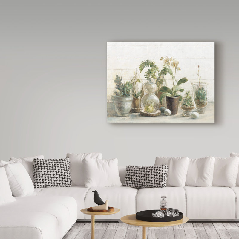 « serre orchidées on shiplap », reproduction de peinture à l’acrylique sur toile tendue, H 14 po x l 19 po x P 2 po
