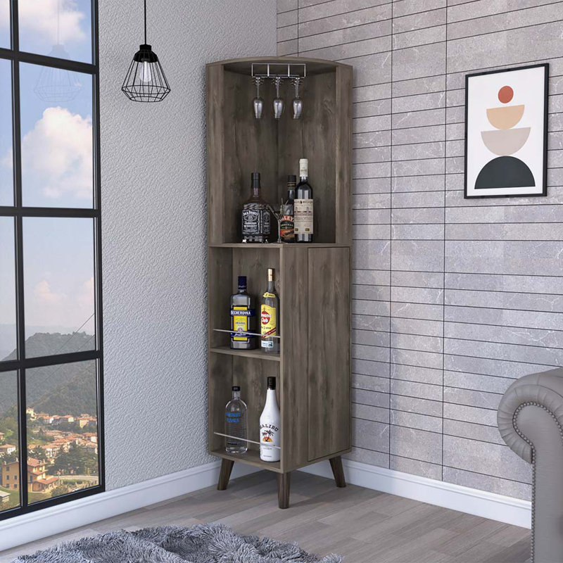 Armoire de bar d'angle à 1 tiroir et 2 tiroirs brun foncé