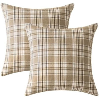 Fall Plaid Pillow Covers Scottish Tartan 20x20 Neutral Khaki