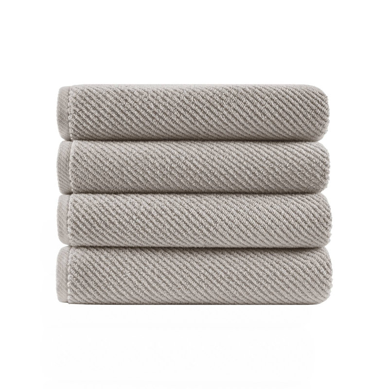 4-Piece 100% Cotton Quick Dry Diagonal Ribbed 4Pcs Bath Towel Set, Grey