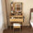 Compact Vanity Table With LED-Illuminated Mirror, Power Outlet, Hairdryer Holder And Stool, Ideal For Small Bedrooms And Cosmetic Organization