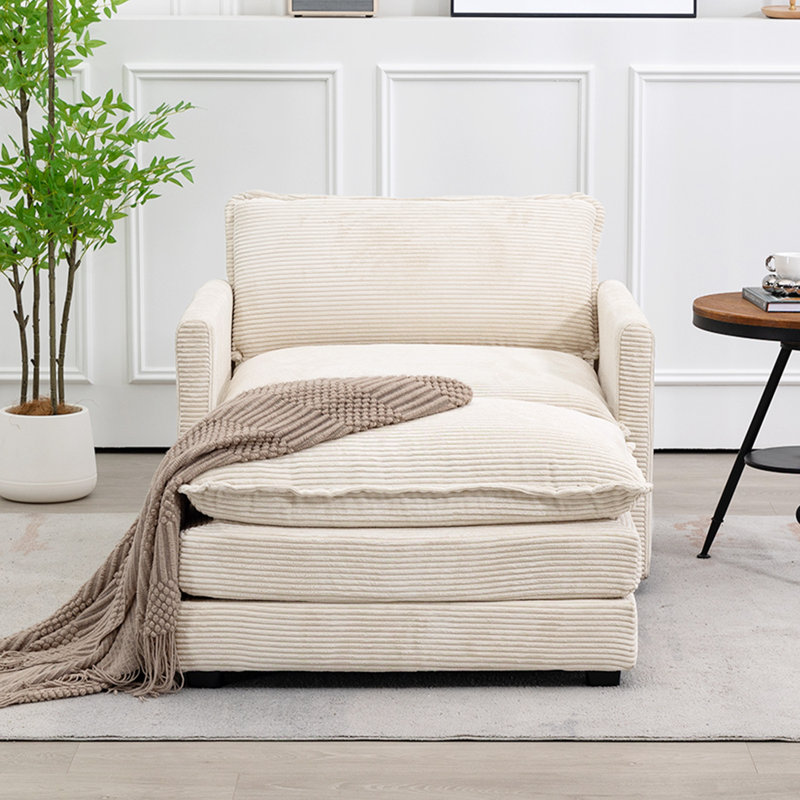 Fauteuil en velours côtelé avec repose-pieds Redenius, Velours côtelé beige