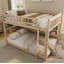 Lit superposé double au-dessus de double avec tablettes intégrées, lumières à changement de couleur et panneau perforé, beige-258880168-258880170