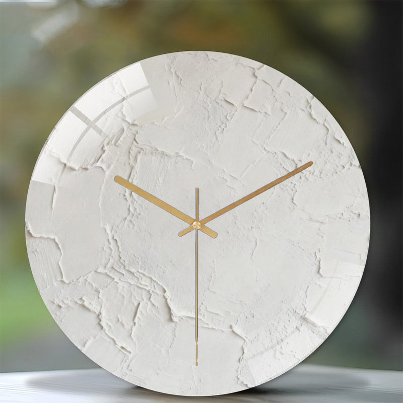Horloge murale 12 po ronde en verre trempé avec mouvement à quartz silencieux, Finition texturée du plâtre