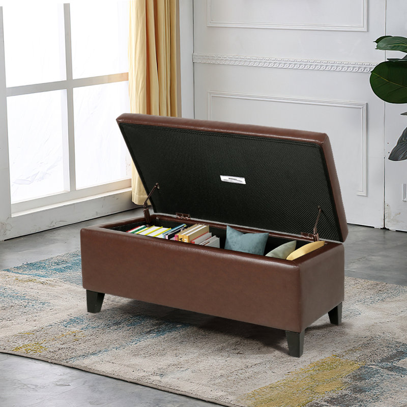 Banc de rangement en similicuir Aeronwen, Brun