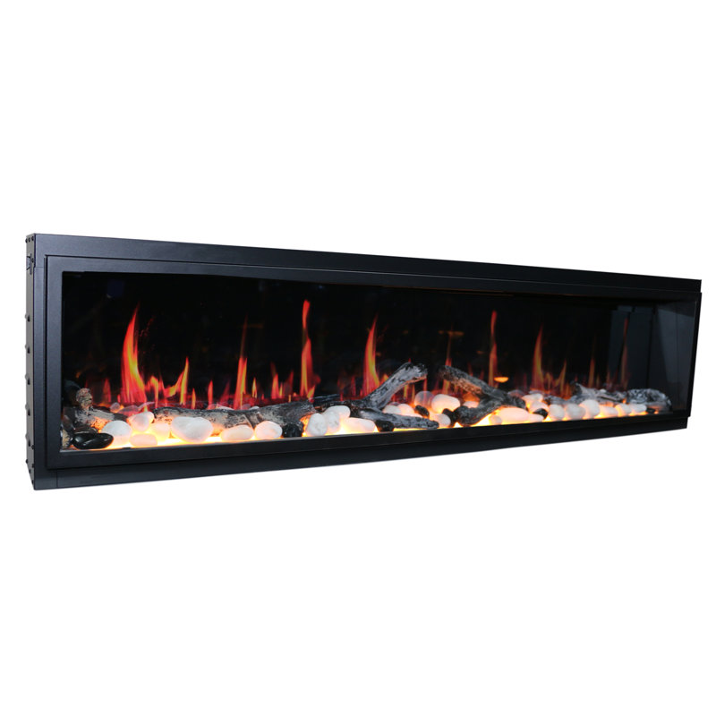 Foyer électrique ultra-linéaire 65 po Litédeer Latitude (ZEF65X) | Foyer mural linéaire ultra-mince avec application WiFi, flamme multicolore, respirant | Bûches de bois flottant et chauffe 1500W