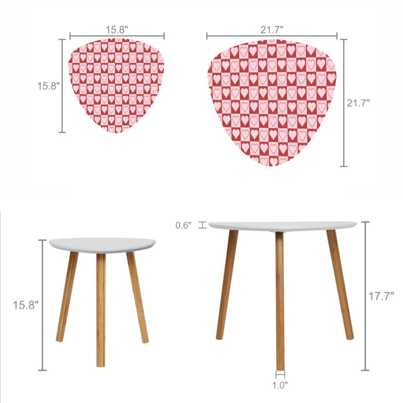 Triangle Nesting Coffee Table Set of 2 Hearts chess grid seamless pink chess board End Table Modern Minimalist Side Table Set for Living Room Bedroom