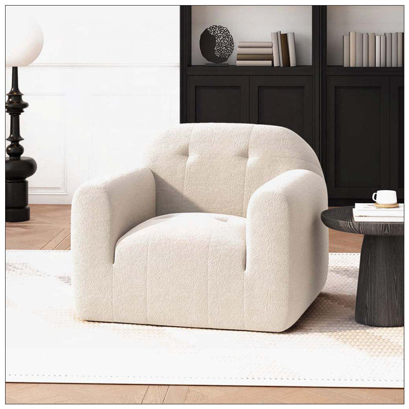 Fauteuil club à accoudoirs ronds, Crème, crème