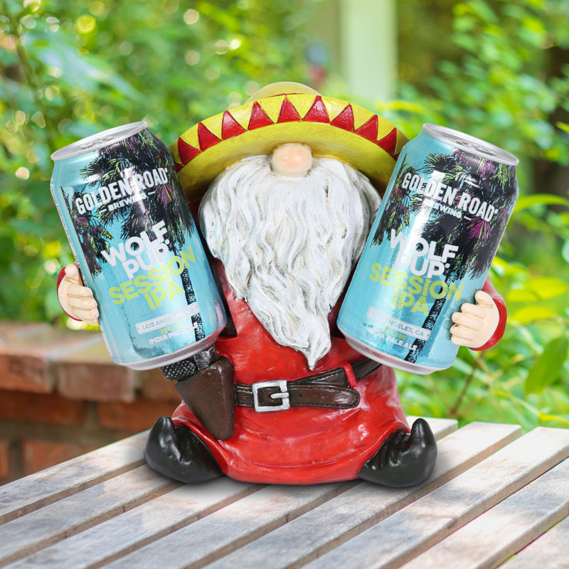Hand Painted Red and Yellow Gnome Statue with Drink Holders