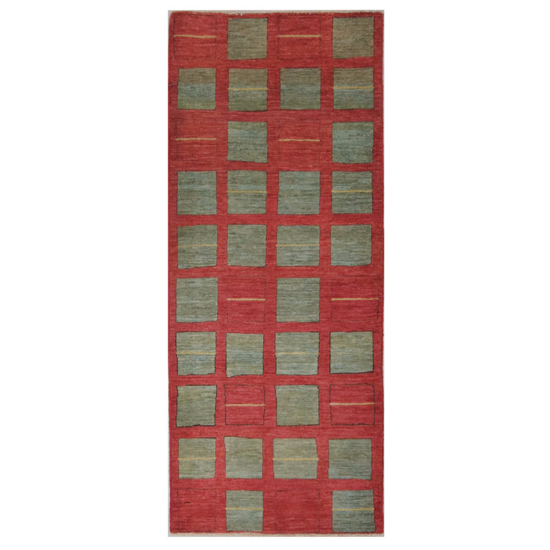 Tapis rouge et vert noué à la main de haute qualité