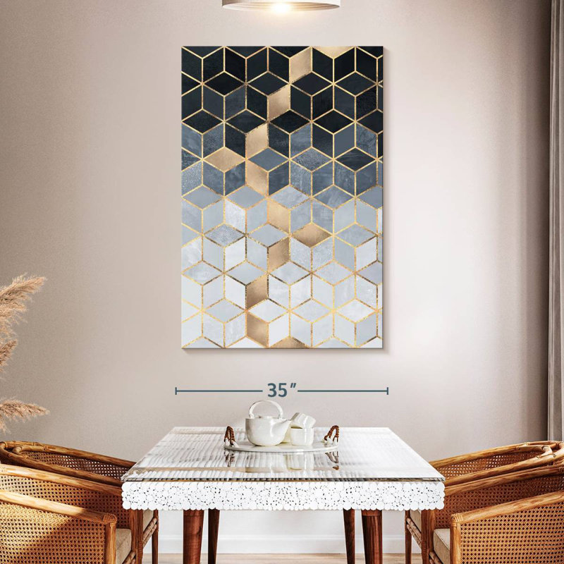 Avery Soft Blue Gradient Cubes Rectangular, 51" H x 34" W