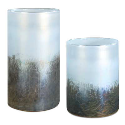 Uttermost Midnight Mist Cylindrical Vases Set/2 In Blue;gray