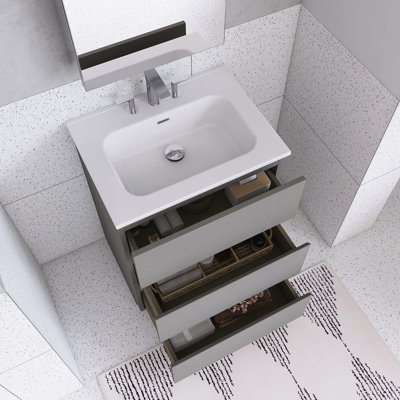 Freestanding Bathroom Vanity With Sink With 3 Faucet Holes