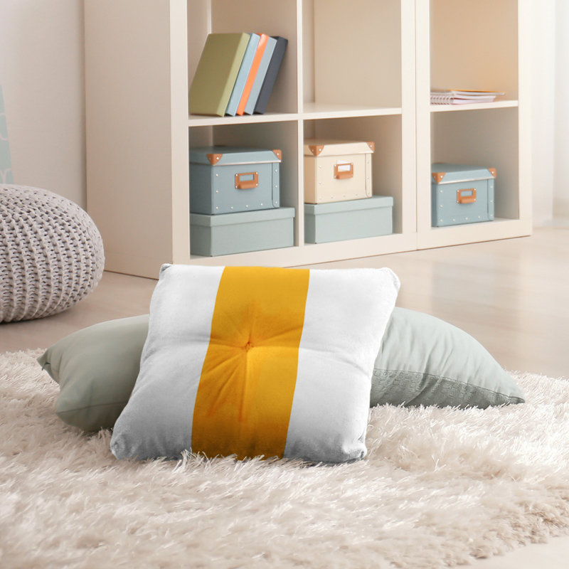  Coussin de sol touffeté, 26 po x 26 po, Blanc / Doré