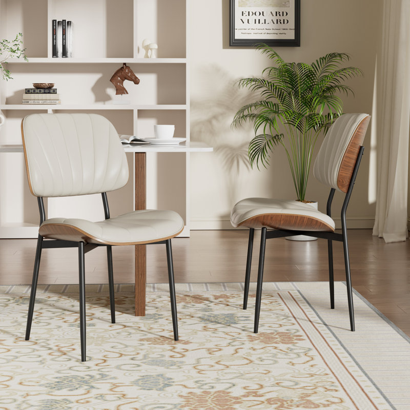 Modern Pu Leather Upholstered Dining Chairs,Solid Wood Backrest Side Chair for Kitchens,Living Rooms(Set of 2), Light Gray 