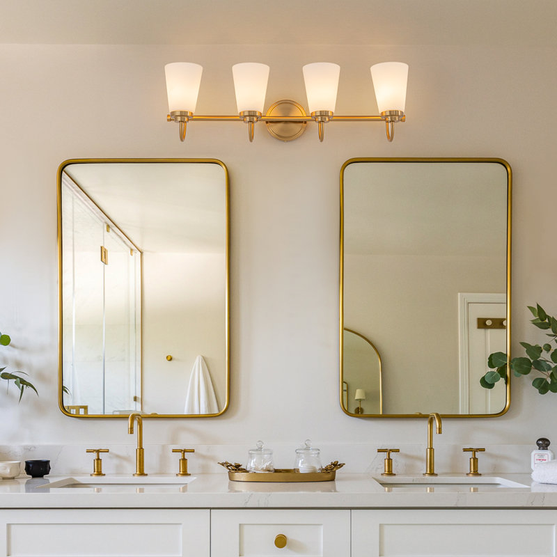 Modern Transitional Frosted Tapered Glass Vanity Light, 4 Lights