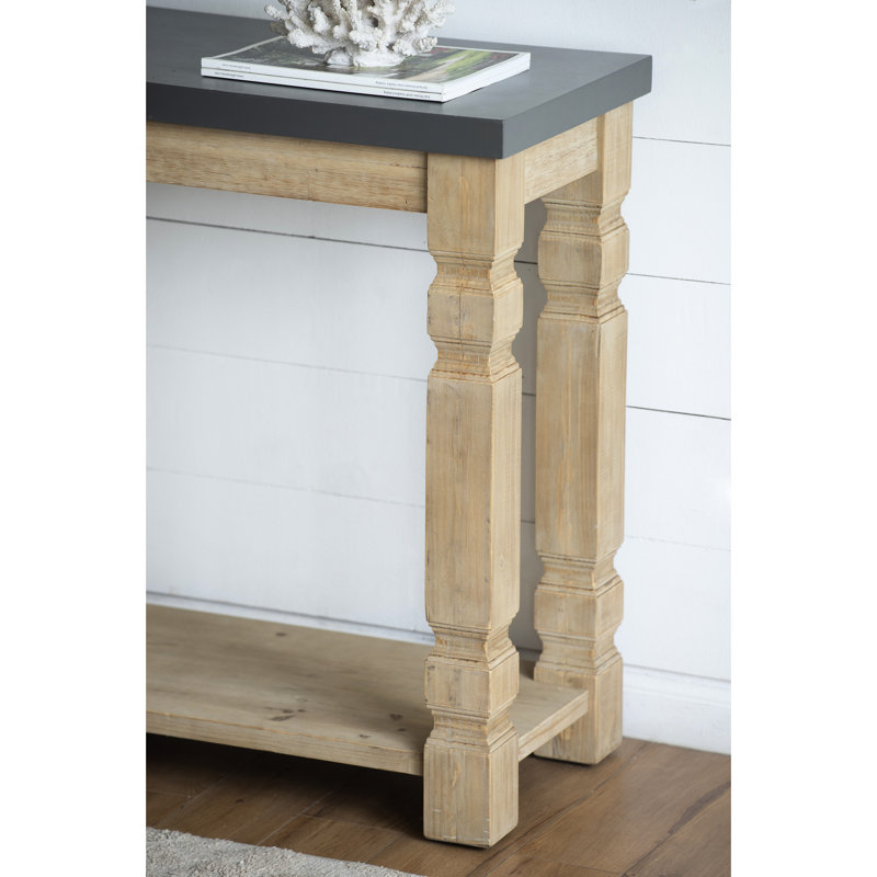 Console rustique moderne de 42 po x 15,7 po x 31 po, surface en béton et structure en bois, console de décor de salon, en bois, pour