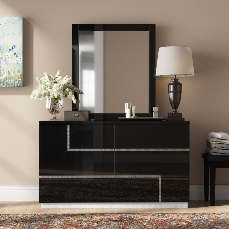 Commode double 6 tiroirs l 55,2 po avec miroir