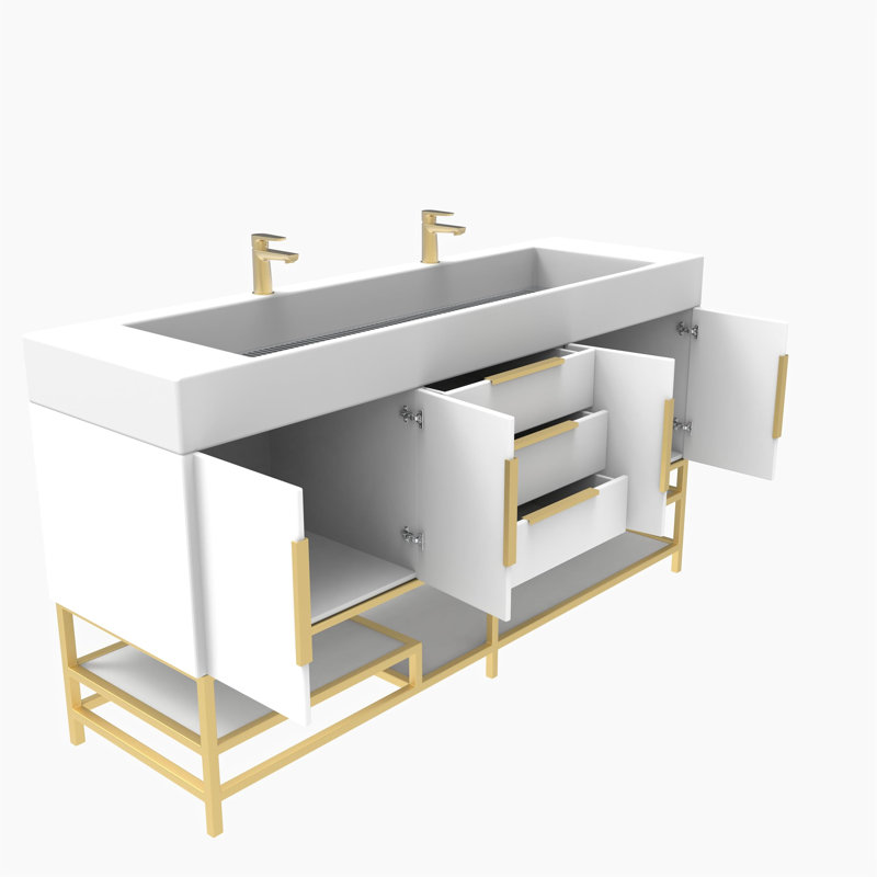 Ensemble de meuble-lavabo double l 59,45 po x P 19,75 po x H 36 po Ivanees Blossom, Blanc