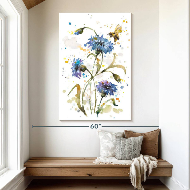 Harnek Cornflower And Bumblebee, 51" H x 34" W