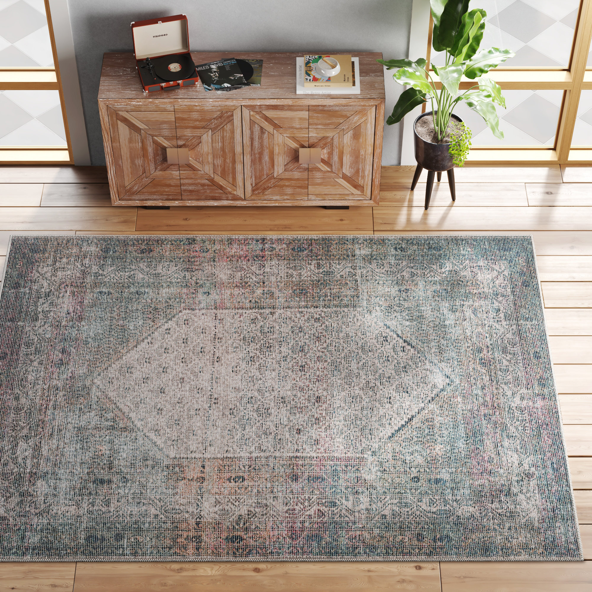 Agalia Machine Washable Oriental Charcoal/Gray Area Rug Lark Manor Rug Size: Rectangle 6'7 x 9