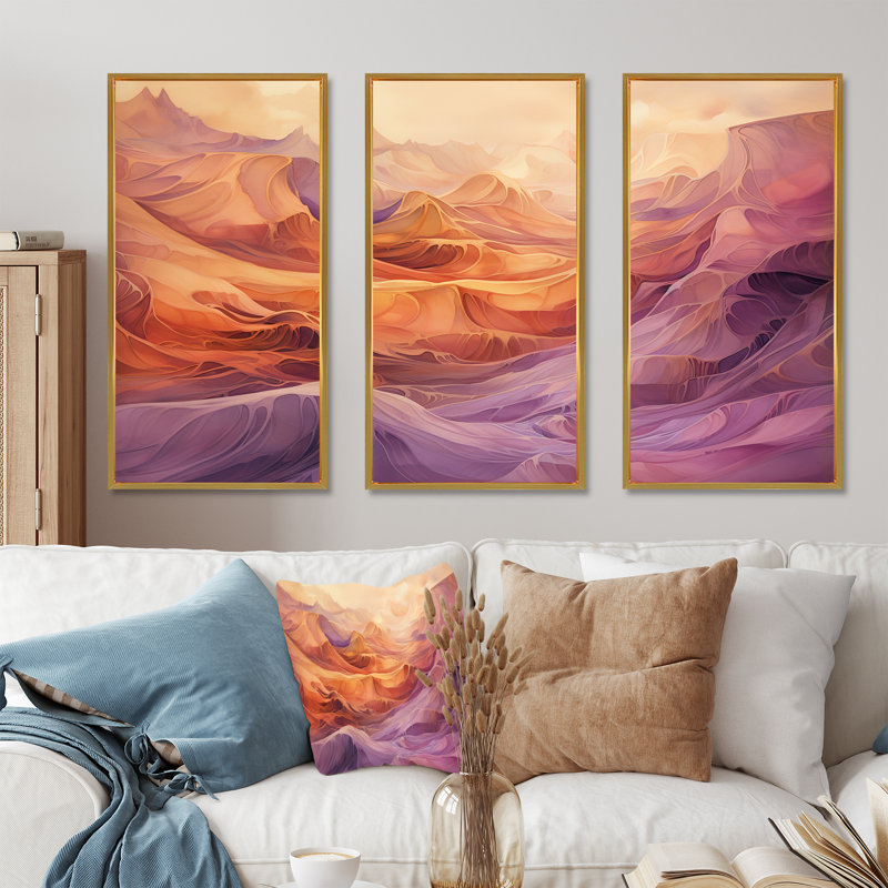«Tuba Terrain Mountainous Mauve IV», ensemble d'impressions murales abstraites à encre liquide, Cadre flottant doré