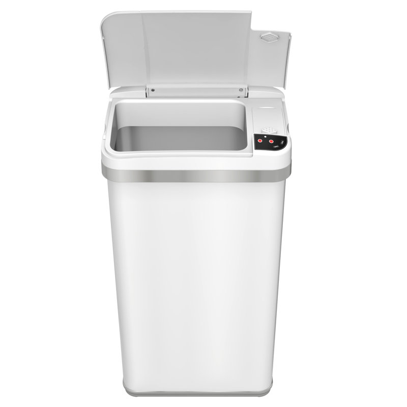 White Stainless Steel Touchless Sensor Kitchen Trash Can