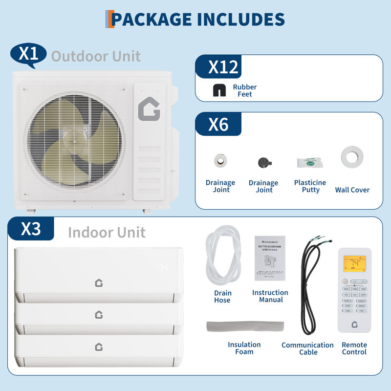 3 têtes d'intérieur 12K BTU
