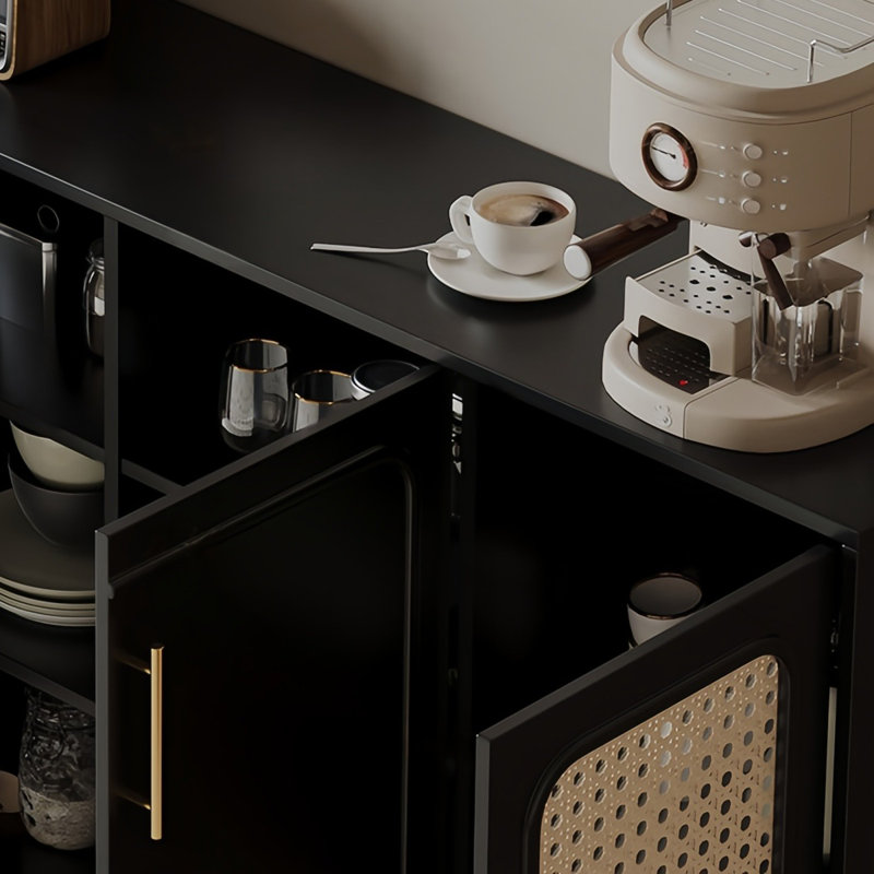 Buffet de rangement de style rétro, H 35,43 po x l 59,05 po x P 11,81 po, Noir