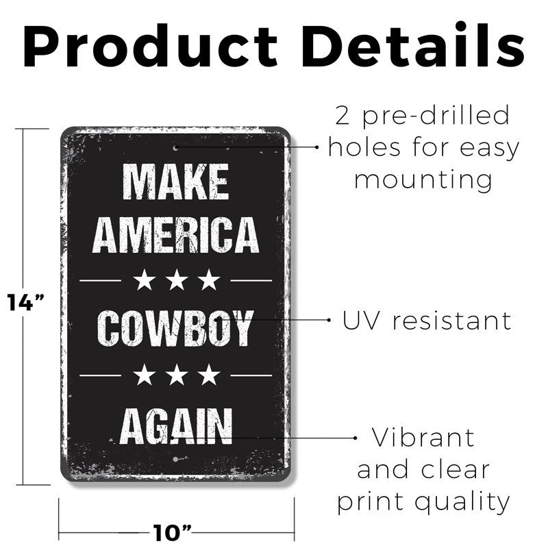 Enseigne en plastique Make America Cowboy Again 10 po x 14 po, H 10 po x l 14 po x P 0,1 po