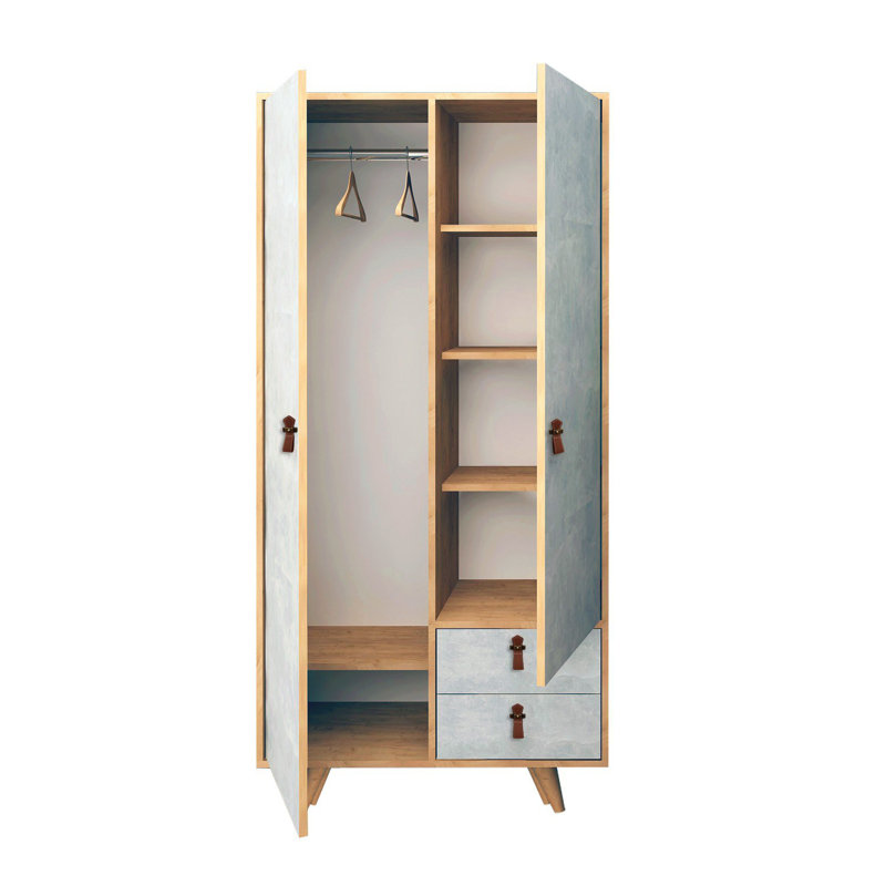 Blade 2 Door Solid + Manufactured Wood Wardrobe, Oak Grey