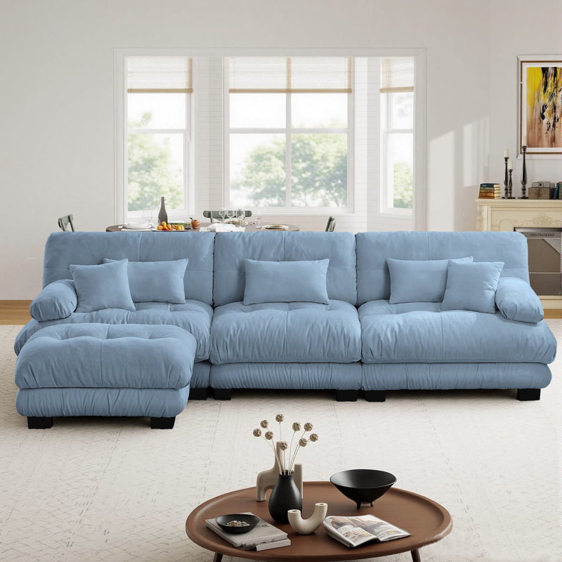 Canapé modulaire modulaire, ensemble de salon en forme de L de 133 pouces, canapé à trois places Comfort Cloud avec repose-pieds amovible, tissu chenille