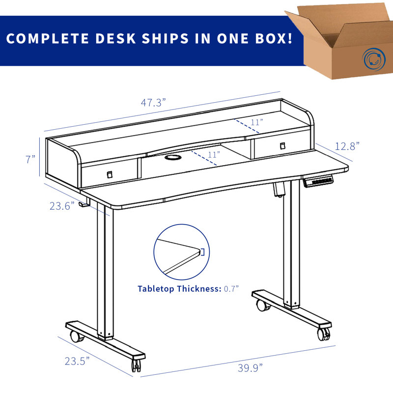 ErgoActive Electric Dual-Tier 48" White Standing Desk with Drawers