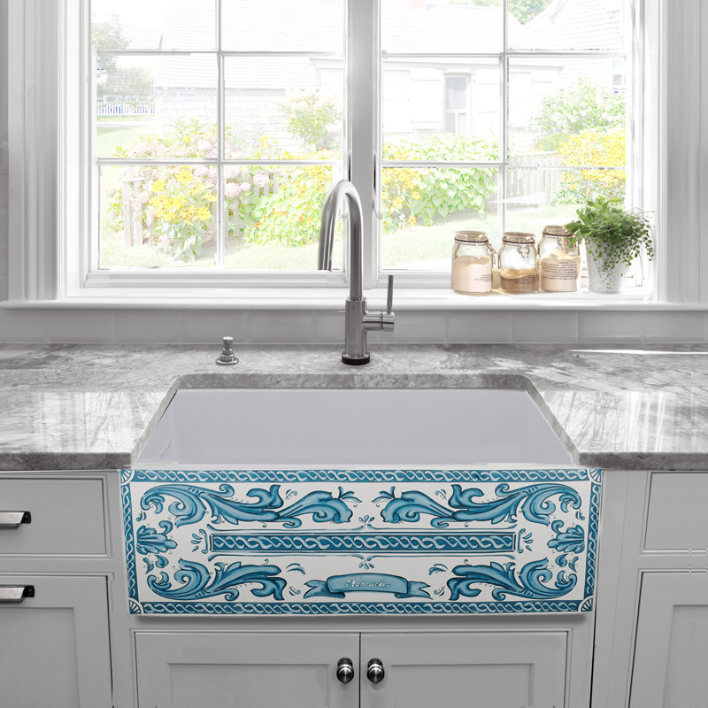 Nantucket Sinks 33-Inch Farmhouse Fireclay Sink with Nautical Design Applique Apron Front