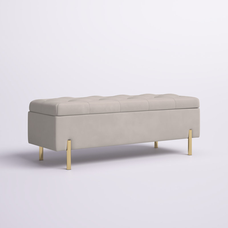 Banc de rangement rembourré avec couvercle Yvonne, Gris
