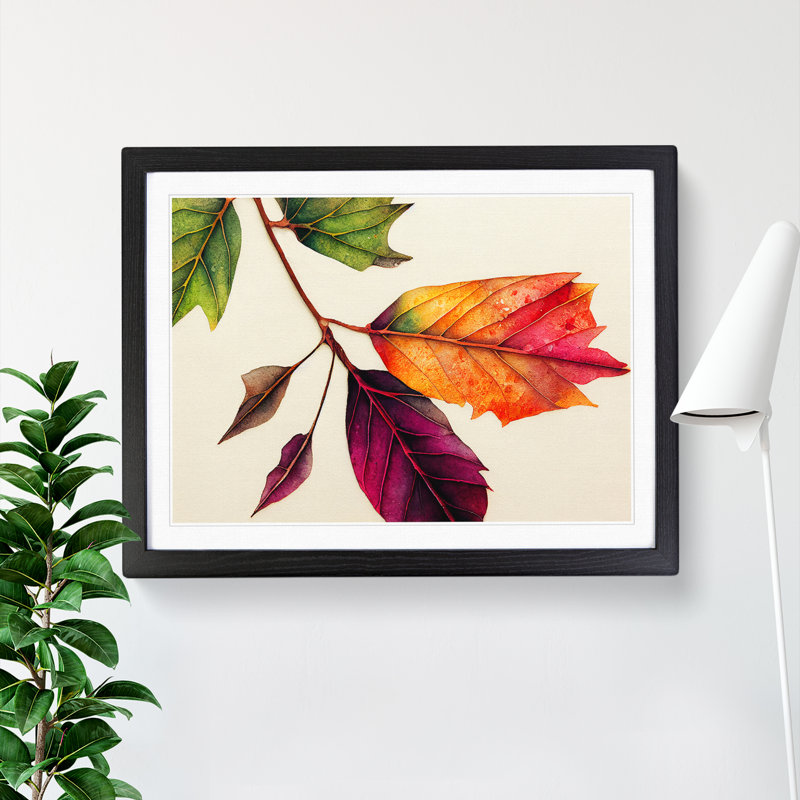 Watercolour Plant Leaf Vol.5 1 Piece Single Picture Frame Painting, 34cm H x 46cm W x 2cm D, Black