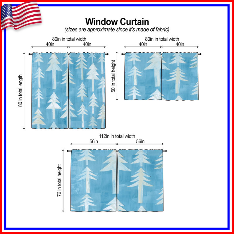 Rideaux de fenêtre Blue Pine Trees, 56 po x 76 po - 2 panneaux, Obscurcissement de chambre