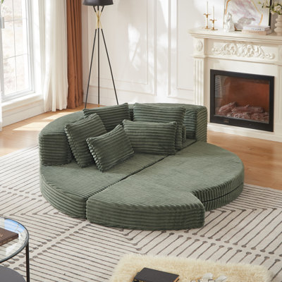 Comfortable Green Corduroy Sofas, Versatile Recliner With Pillows, Ideal For Living Room