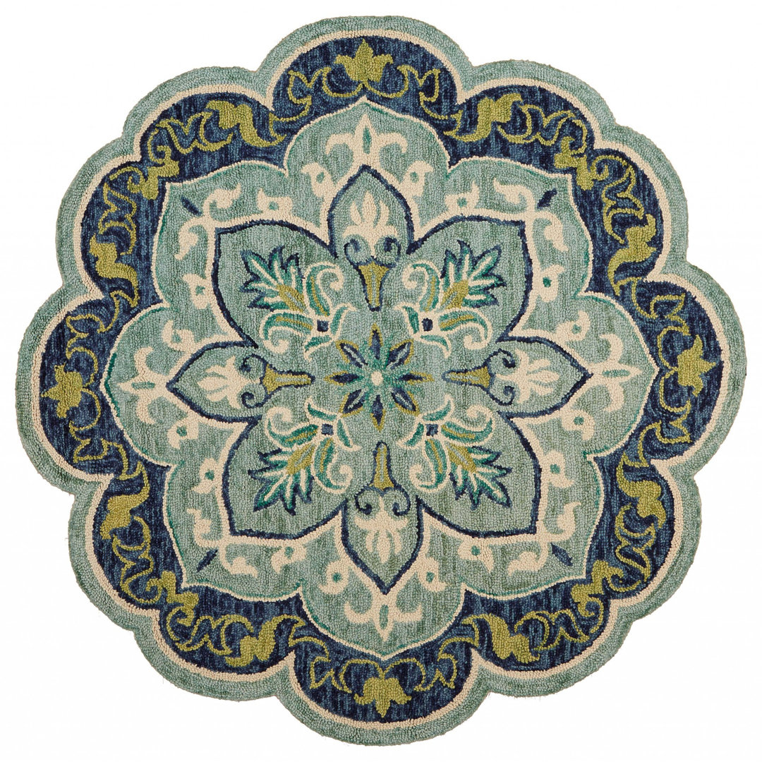 Cementon Floral Hand Tufted Wool Scalloped Area Rug Lark Manor™ Rug 
