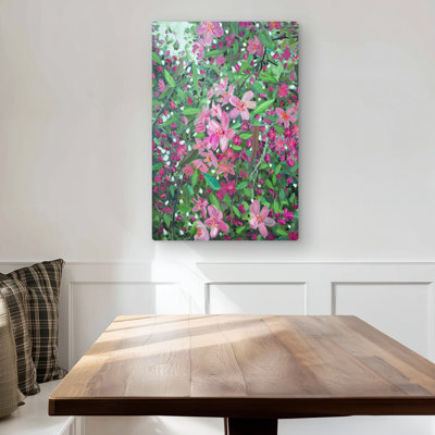 Cherry Tree Blooming - Pink Illustrative Metal Print | Home Decor