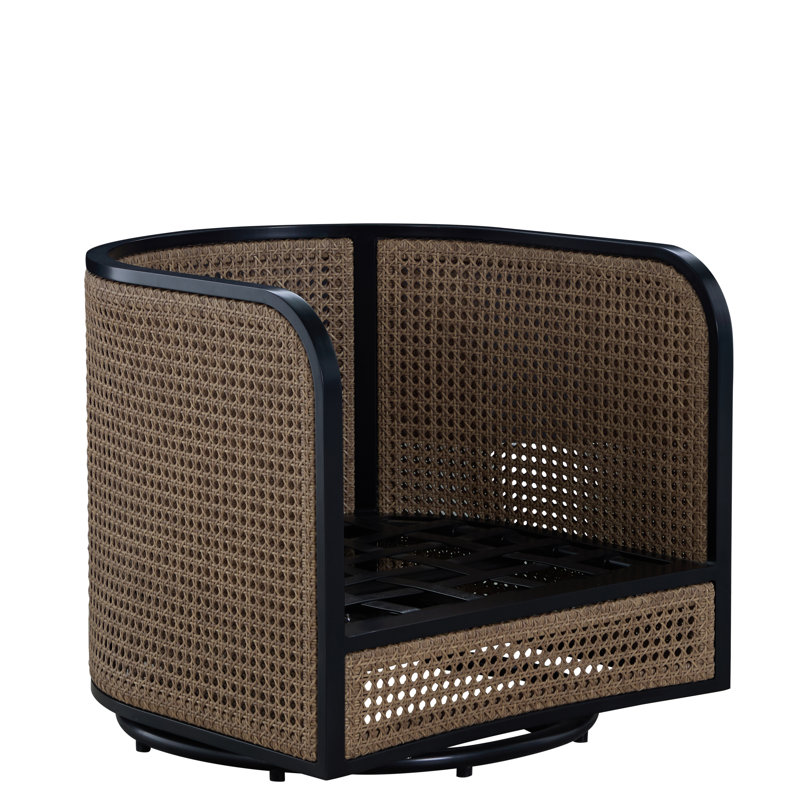 Havana Cane N-Dura Resin Wicker Swivel Lounge, Perigold Key Figure Twilight, Welt/Standard fill, Black