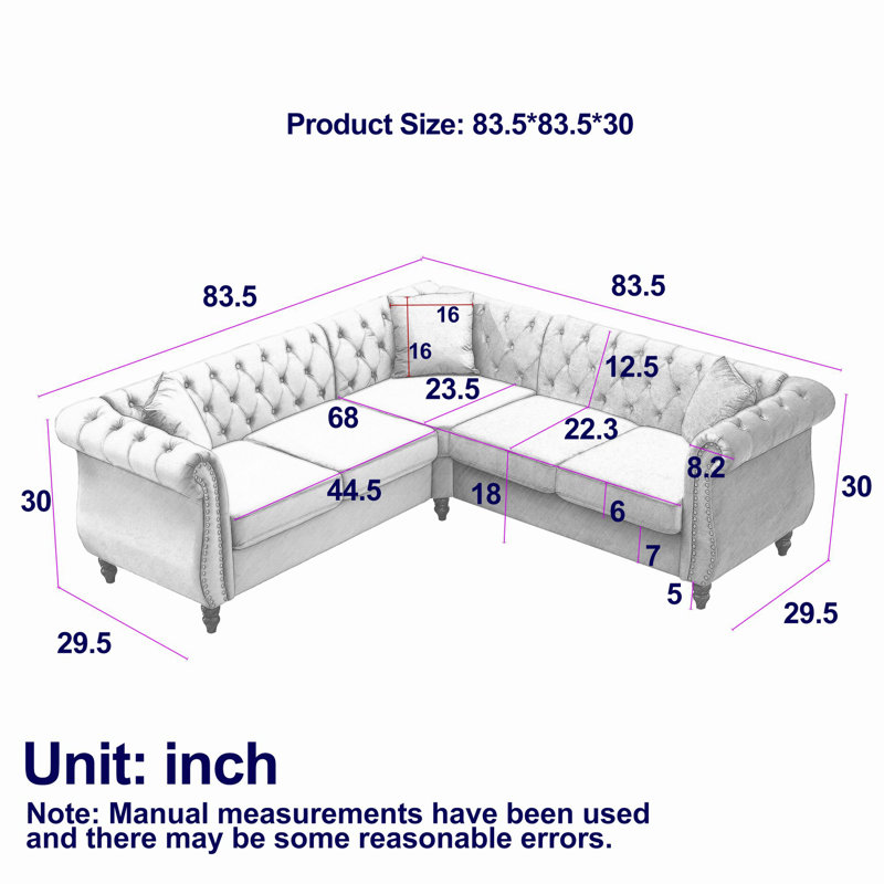 Canapé modulaire 3 pièces Joneka, Velours gris