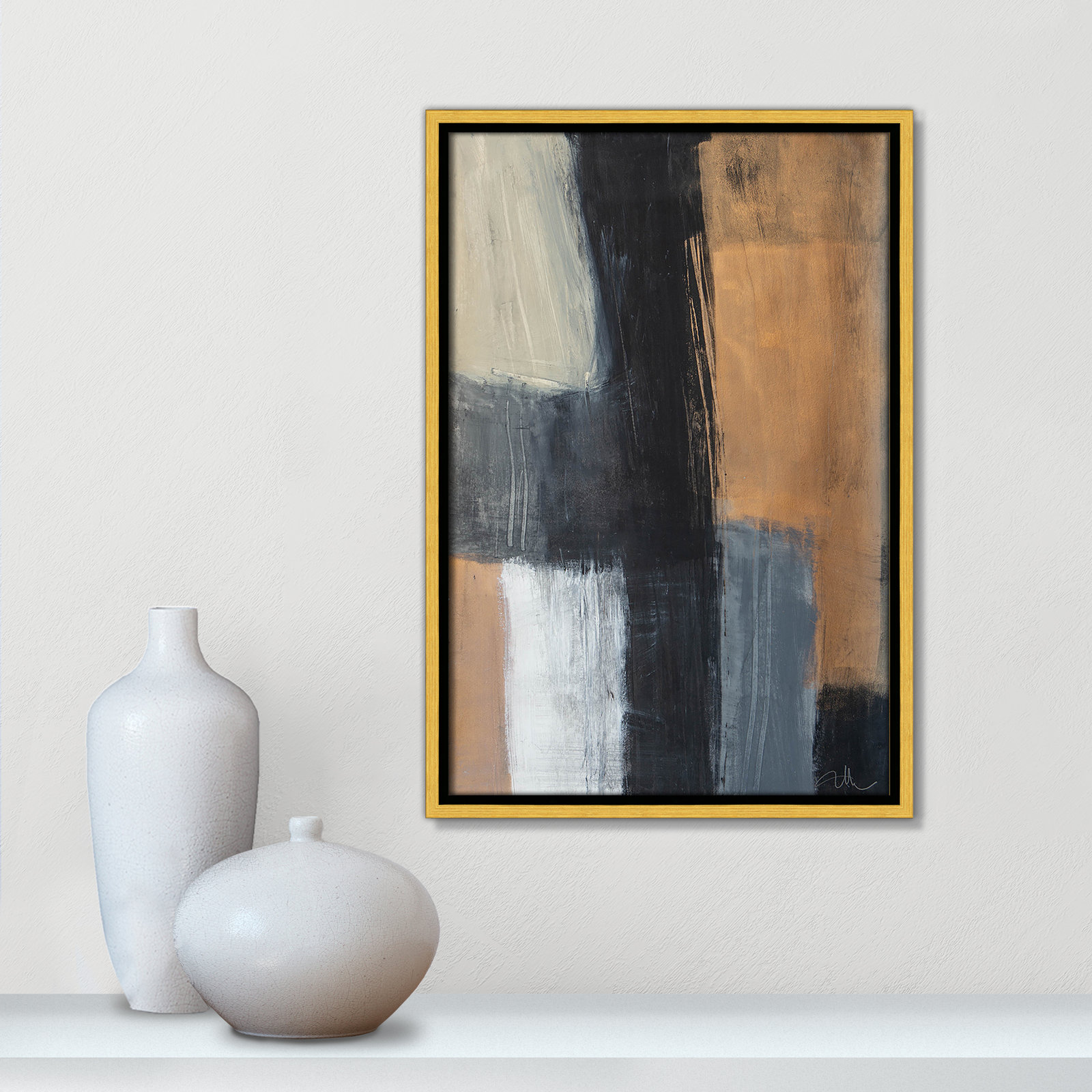 Calderon "Metallic Slate II" Print, 19.5" H x 13.5" W x 2" D, Gold Floater Framed, No Mat