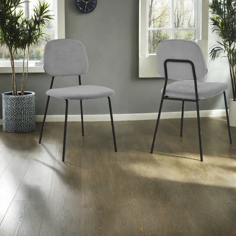 Chaises de salle à manger modernes en velours gris, structure en métal, ensemble de 2 pour la cuisine