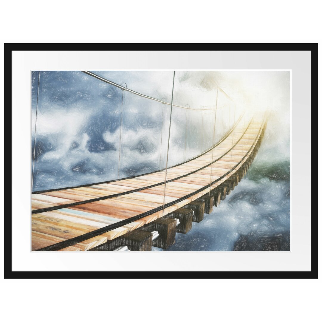 Gerahmtes Poster Hölzerne Brücke in den Wolken