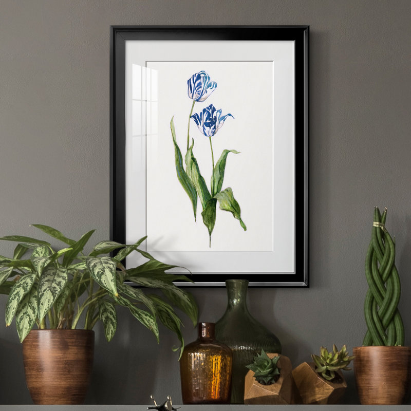 Peinture botanique bleue vive II, Noir, H 22,5 po x l 30,5 po x P 1,5 po